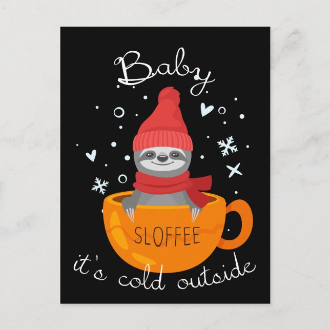 Carte Postale Faultier (Sloffee) prend un bain de café en hiver (Devant)