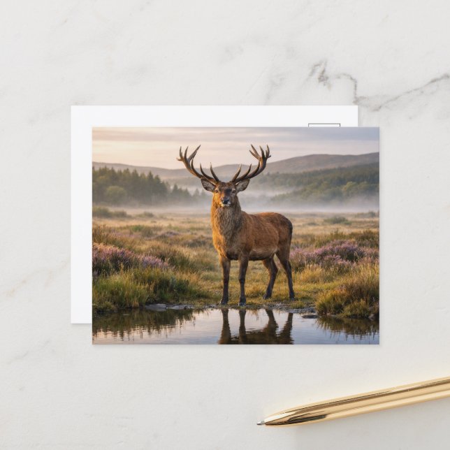 Carte Postale Faune Cerf Élan Hautes-Terres Écossaises (Devant/Arrière en situation)