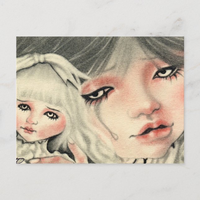 Carte postale fausse poupée triste (Devant)