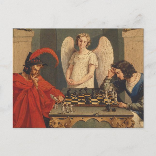 Carte Postale Faust Et Mephistopheles Jouent Aux Échecs (Devant)