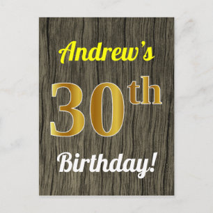 Carte Postale Faux Bois, Faux Or 30e Anniversaire & Nom Personna