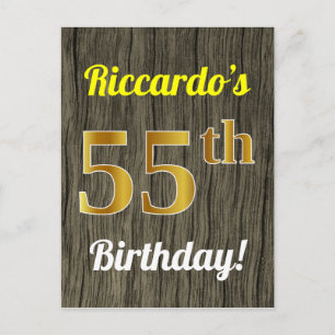 Carte Postale Faux Bois, Faux Or 55e Anniversaire & Nom Personna