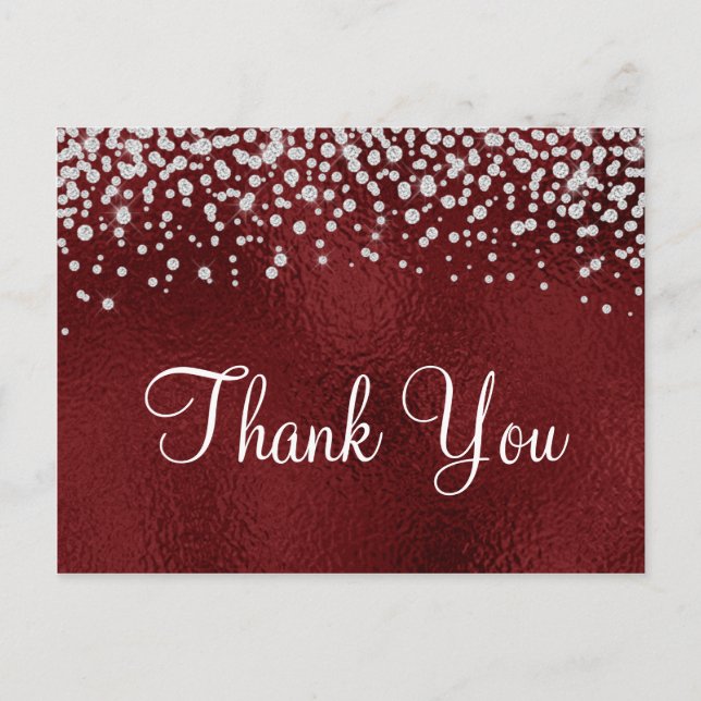 Carte Postale Faux Dark Red Foil Diamond Confetti Merci (Devant)