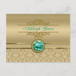 Carte Postale Faux Emerald Gemstone Metally Shiny Gold Damask