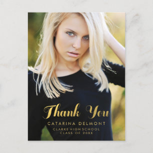 Carte Postale Faux Gold Foil Graduation Photo Merci Postcard