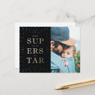 Carte Postale Faux Gold Foil Papa Est Superstar Fête des pères