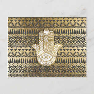 Carte Postale Faux Imprimé Or Hamsa Main et Aztec Tribal