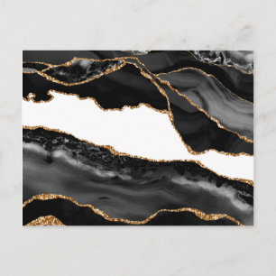 Carte Postale Faux Marbré Agate Noir Stylish Pierre Or Luxe