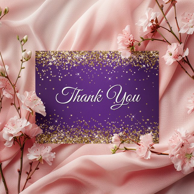 Carte Postale Faux Pailleté Or Pailleté Violet Royal Merci (Faux Sparkly Gold Glitter Purple Thank You Postcard)