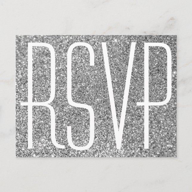 Carte Postale Faux Paillettes Argentées et RSVP Blanc (Devant)