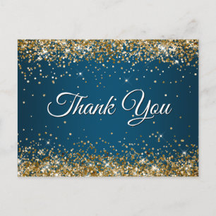 Carte Postale Faux Paillettes Dorées Merci Bleu Océan