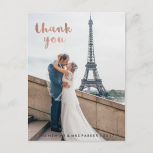 Carte Postale Faux Rose tendance Typographie or Mariage Merci