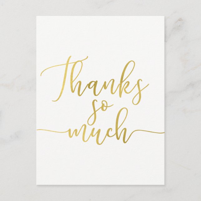 Carte Postale Faux Script Merci Merci Beaucoup Feuille D'Or (Devant)