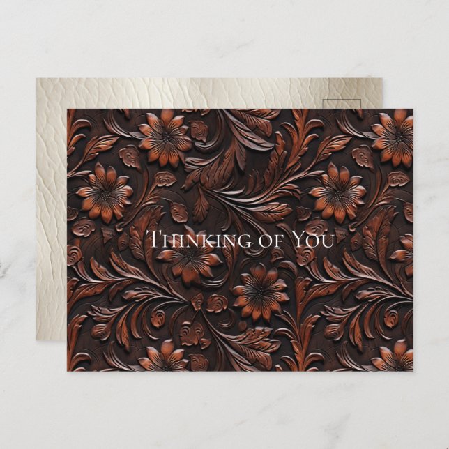 Carte Postale Faux Sud-Ouest Brown Fleurs de vache en cuir (Devant / Derrière)