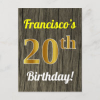 Faux Wood, Faux Gold 20th Birthday & Custom Name