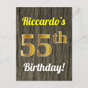 Carte Postale Faux Wood, Faux Gold 55th Birthday & Custom Name