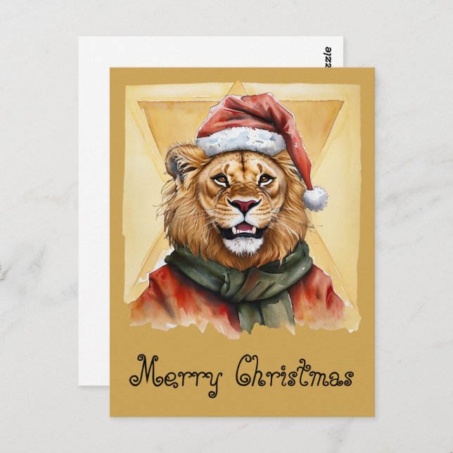Carte Postale Favoris de Noël animal amusant - Lion 1 (Devant / Derrière)