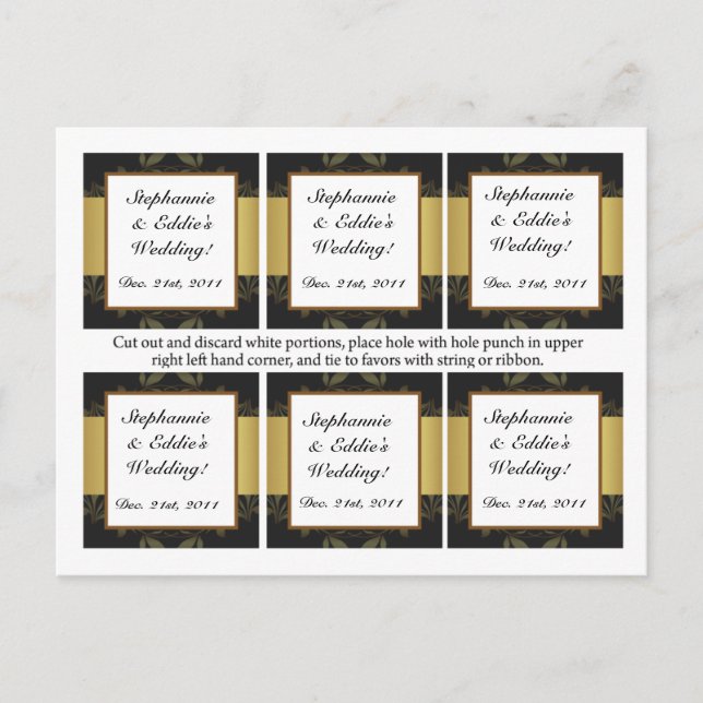 Carte Postale Favoriser les étiquettes Gold et Black Damask (Devant)