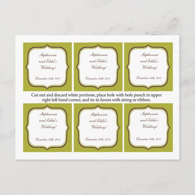 Carte Postale Favoriser les étiquettes Vert et Brown Damask (Devant)