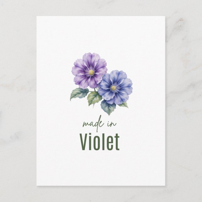Carte Postale February Violet Birth Flowe Wall Art Watercolor (Devant)