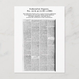 Carte Postale Federalist Papers, n° 10 et n° 51 (1787-1788)