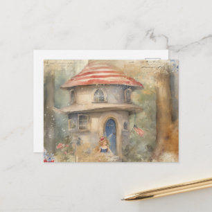 Carte Postale Fée à l'aquarelle chez elle