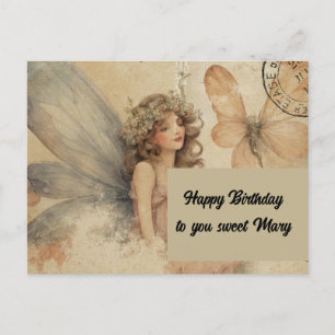 Carte Postale Fée adorable anniversaire grunge vintage