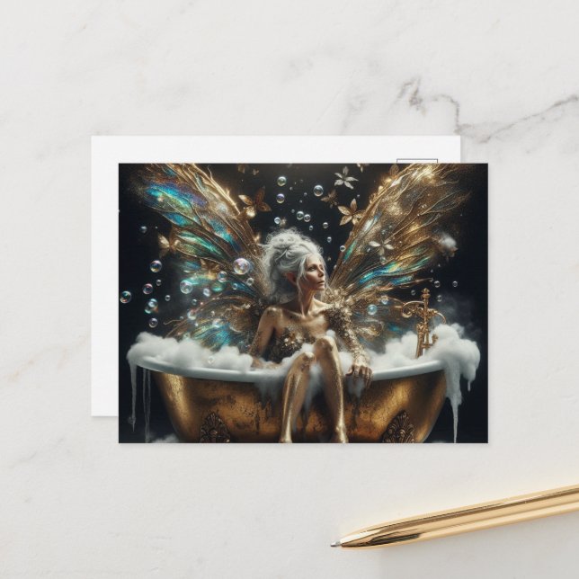 Carte Postale Fée aînée dans le bain moussant (Devant/Arrière en situation)