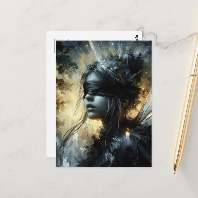 Carte Postale Fée avec un bandeau (Devant/Arrière en situation)