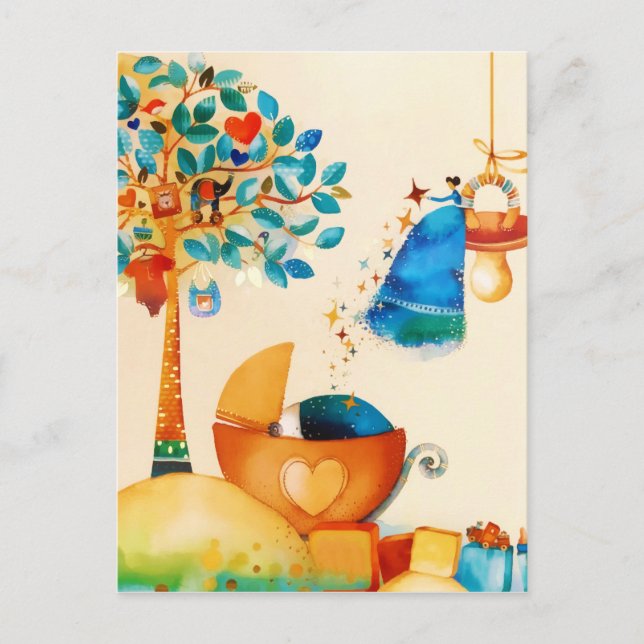 Carte Postale Fée Capricieuse Félicitations Nouveau-Né (Devant)