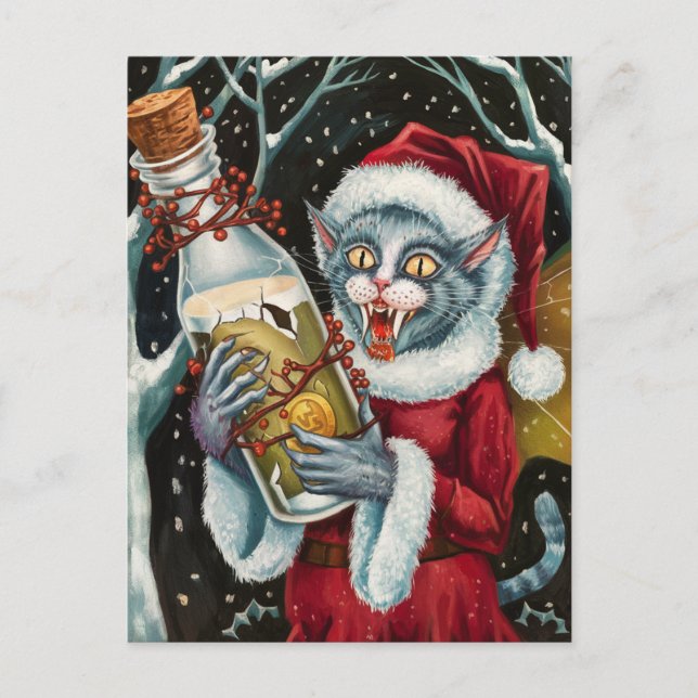Carte Postale Fée chat gris vampire de Noël adorable (Devant)