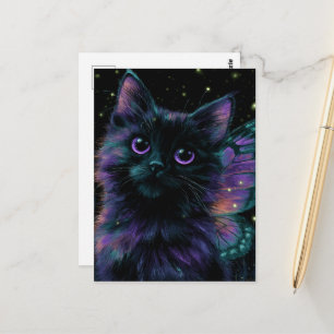 Carte Postale Fée Chat Noir Adorable