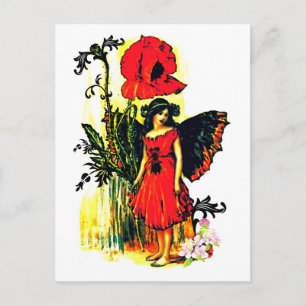 Carte Postale Fée Dans La Robe Rouge