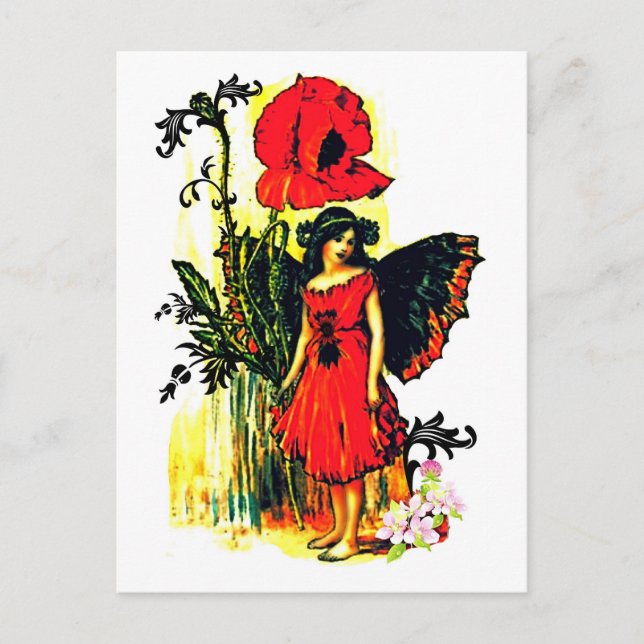 Carte Postale Fée Dans La Robe Rouge (Devant)