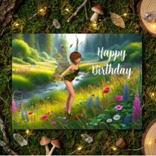 Carte Postale Fée dans le jardin de fleurs sauvages Anniversaire