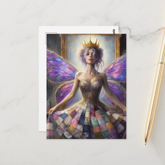 Carte Postale Fée dans une robe courbée Pose au miroir (Devant/Arrière en situation)