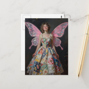 Carte Postale Fée dans une robe en patchwork