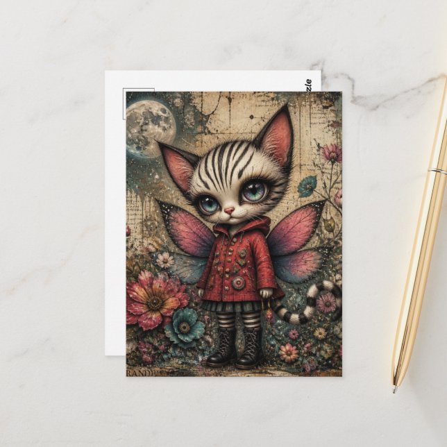 Carte Postale Fée de chat de fantaisie adorable (Devant/Arrière en situation)