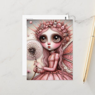 Carte Postale Fée de Dandelion Rose Whimisque