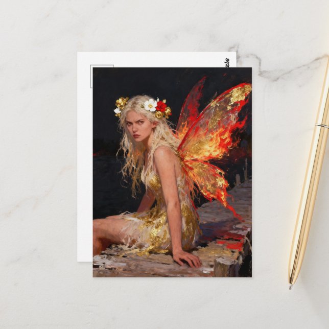 Carte Postale Fée de feu avec attitude (Devant/Arrière en situation)