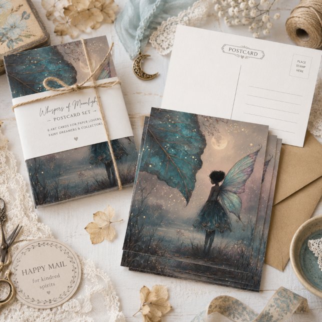 Carte Postale Fée de feuille enchantée au clair de lune Aquarell (Créateur téléchargé)