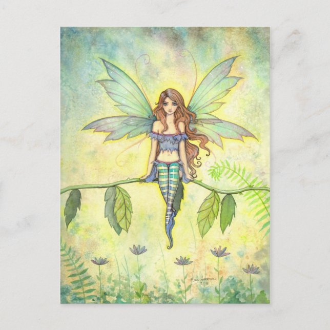 Carte Postale Fée de jardin vert Fantaisie Art (Devant)