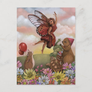 Carte Postale Fée des fleurs sauvages fantaisistes, au revoir le