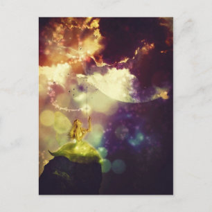 Carte Postale Fée descendant de la lune vers une princesse