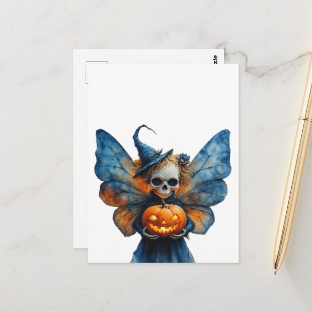 Carte Postale Fée d'Halloween (Devant/Arrière en situation)