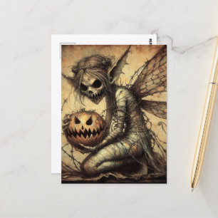 Carte Postale Fée d'Halloween foncé enveloppée dans fil barbelé