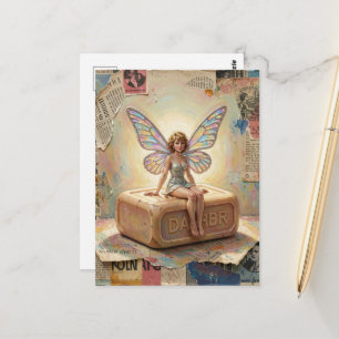 Carte Postale Fée douce assise sur une barre de savon Collage
