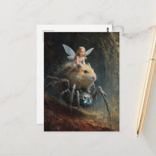Carte Postale Fée drôle chevauchant un hamster chevauchant une a