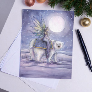 Carte Postale Fée du solstice au clair de lune et art de l'ours