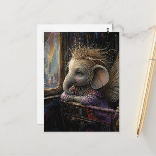 Carte Postale Fée éléphant regardant par la fenêtre